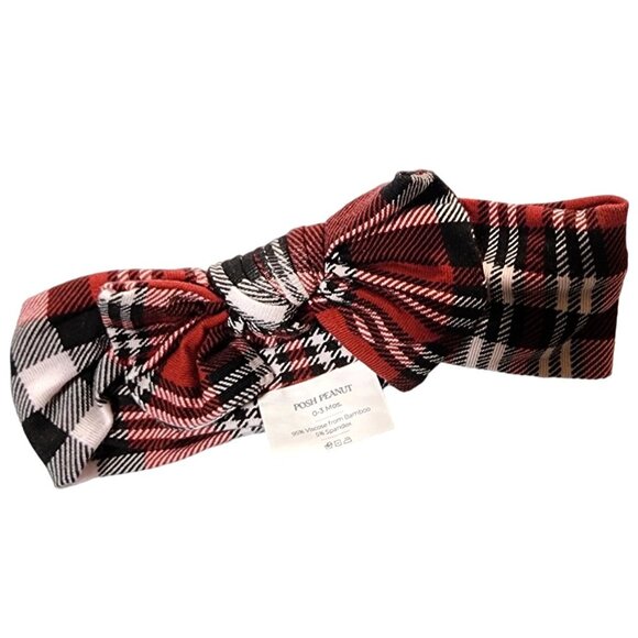 Baby Girl's Posh Peanut Plaid Headband Hair Bow 0-3 Months Bamboo Red Black - Picture 1 of 4